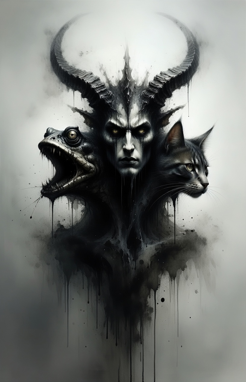 Bael — shifting form of cat, toad, and robed figure